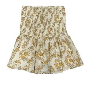 Sabo floral yellow cream brocade damask smocked ruched skirt or tube top sz S